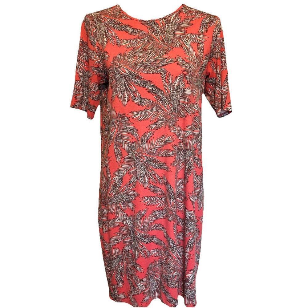 J Jill Wearever Palm Tree Pink Sheath Dress Small T Shirt Dress Vacation